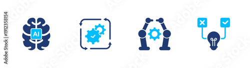 AI automation icon set. artificial, intelligence, machine, workflow, technology. solid style icon collection