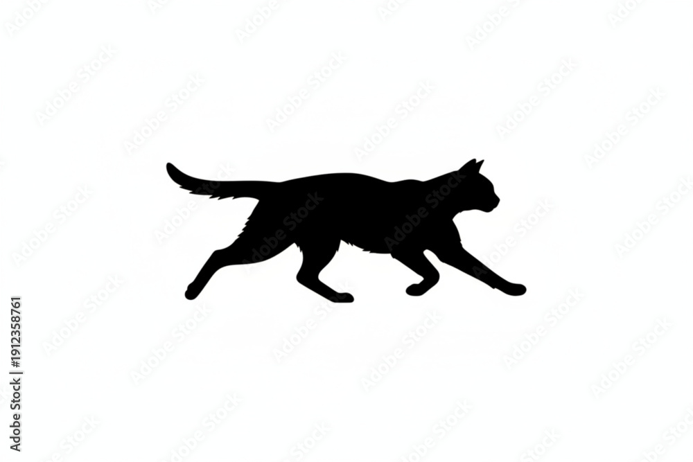 Obraz premium Silhouette Cat: A sleek black cat strides purposefully, captured in a striking silhouette, its form a testament to feline grace and agility. 