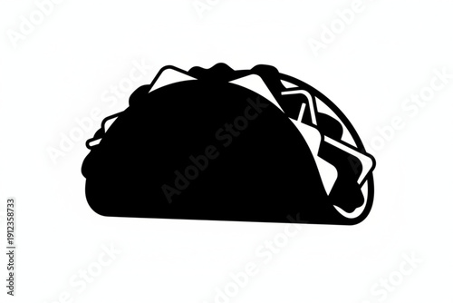 Savory Silhouette of Taco: A minimalist yet appetizing monochrome illustration of a classic taco, showcasing its filled components in a simple yet effective manner.