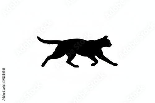 Silhouette Cat: A sleek black cat strides purposefully, captured in a striking silhouette, its form a testament to feline grace and agility. 