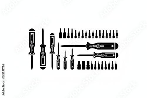 Tool assortment: An array of screwdrivers and bits, essential for any project, meticulously arranged to showcase their variety and functionality.