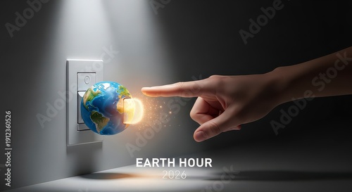 Finger Pushing Earth Into Electrical Outlet for Earth Hour 2026