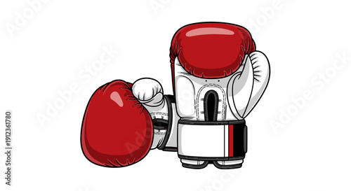 Red boxing gloves on white background in cartoon style  