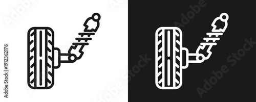 Car Suspension Icon Set Outline In White And Black Background