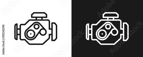Car Engine Icon Set Outline In White And Black Background
