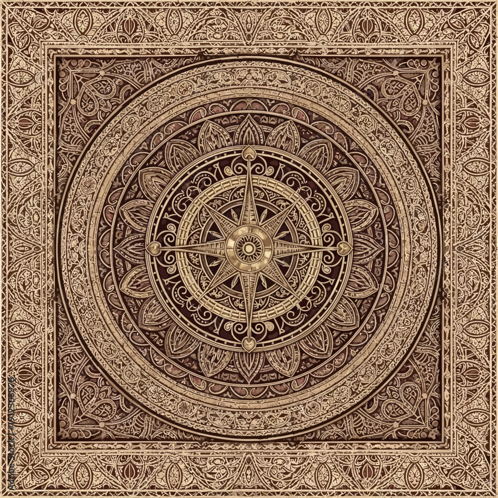 Fototapeta premium Ornate Compass Rose Mandala with Intricate Patterns