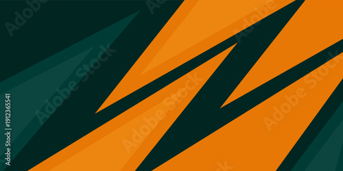 Abstract dark green and orange overlap background with triangle papercut with lights pattern. Green orange background with shadow design. Eps10 vector
