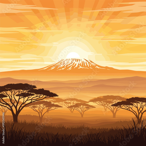 Snowcapped Mountain Peak at Sunrise with Trees.