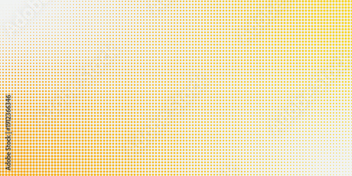 Yellow halftone pattern. Bright orange pixelated dotted texture overlay. Retro comic gradient background. Vector backdrop for poster, banner, advertisement