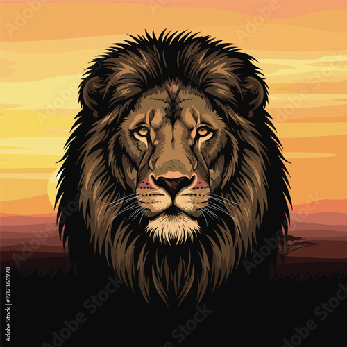 Lion with Majestic Mane Portrait Closeup.