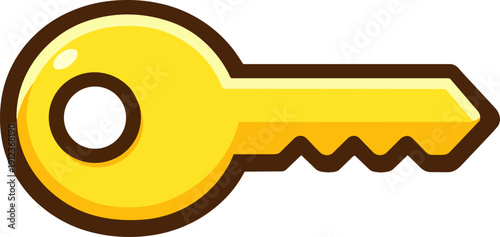 A cartoon-style illustration of a yellow key, isolated on a white background. The key has a simple design with a round hole and serrated edge.
