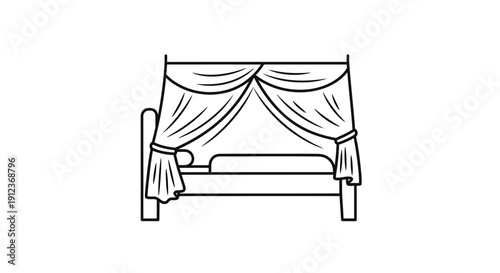 Curtained Bed with Drapery Details.