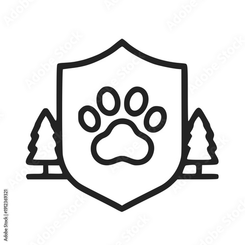 Wildlife nature protection shield badge icon with animal paw print