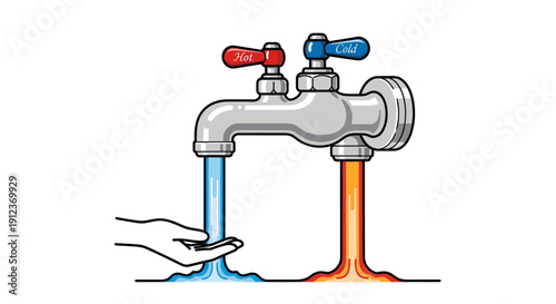 Visual Representation of Temperature Control with Faucet and Water Flow Illustration