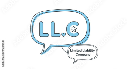Whimsical limited liability company illustration with speech bubbles in pastel shades