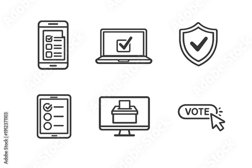 Online voting line icon set with clean editable stroke. Digital ballot, secure election and e-voting symbols for web platforms and mobile apps.