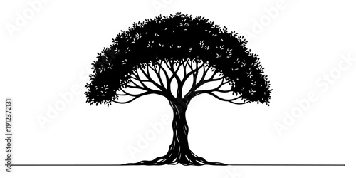 Continuous one line of a mystical tree from ancient legends, drawn illustration.
