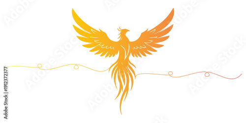 Continuous one line of a phoenix rising with spread wings, drawn illustration.