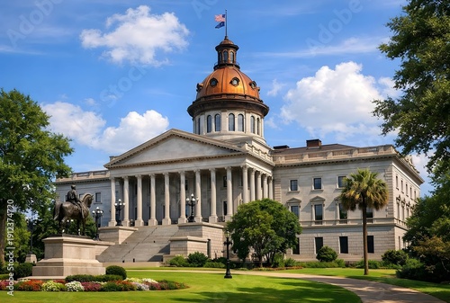 South Carolina State House building in Columbia with Wade Hampton III statue