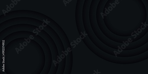 Dark abstract background with modern 3D circle concept. Minimalist design with realistic hollow line effect for template, card, cover, banner, poster, certificate.