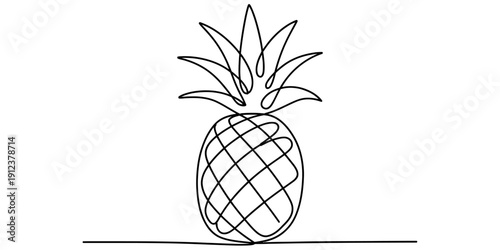 Minimalist single line drawing of a tropical pineapple fruit on a white background.