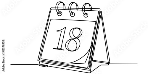 Bild auf Leinwand Continuous line drawing of a desk calendar showing the eighteenth day of the month