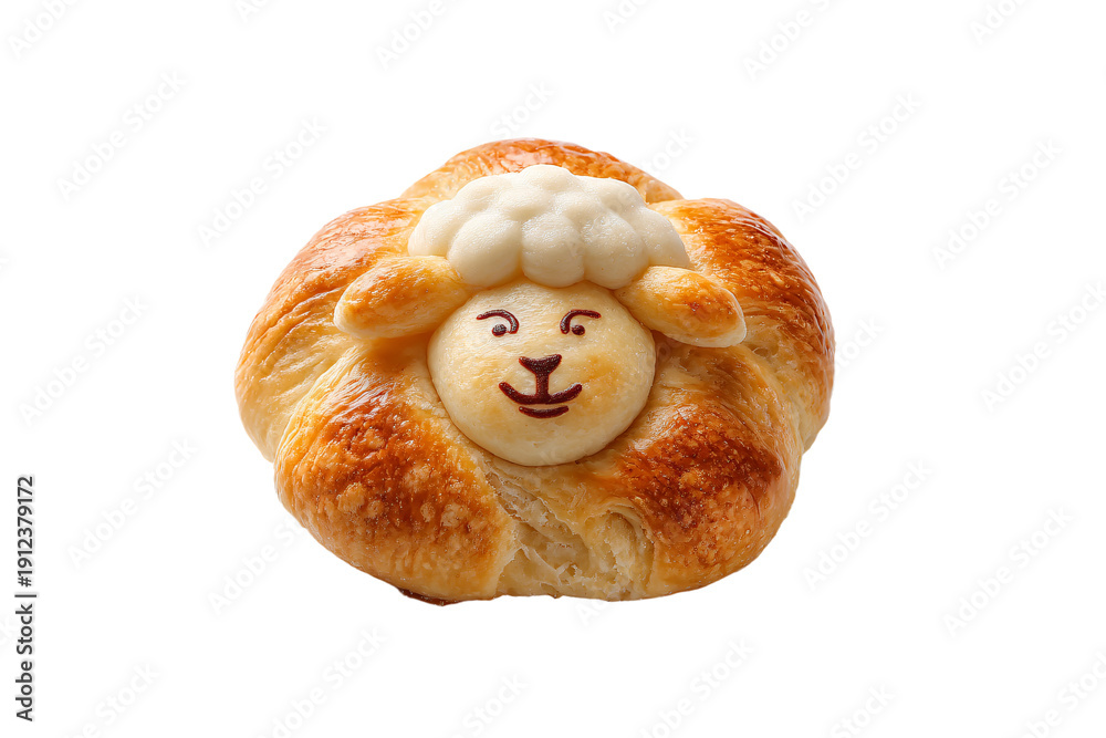 Fototapeta premium Cute Sheep-Shaped Bread on White Background