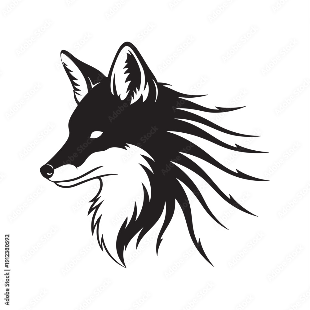 Fototapeta Fox head logo vector illustration with tribal fur patterns and wild animal profile design for sports mascot or branding