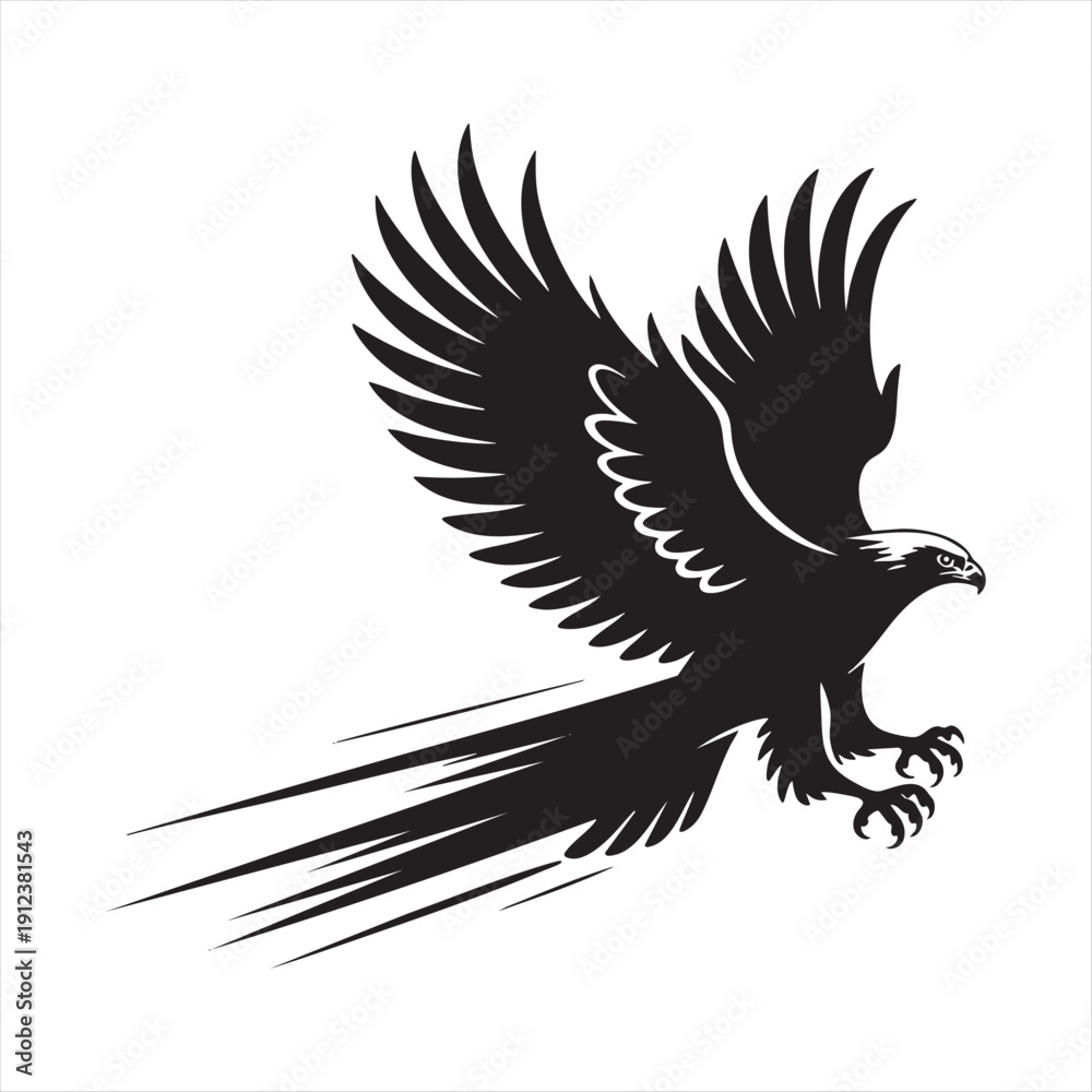 Obraz premium Majestic eagle landing silhouette with stylized motion trails and wide wingspan for premium branding