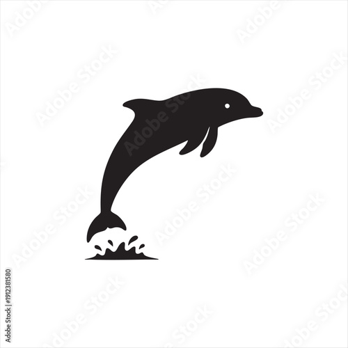 Minimalist dolphin jumping from ocean waves vector silhouette for nautical theme and marine life logos