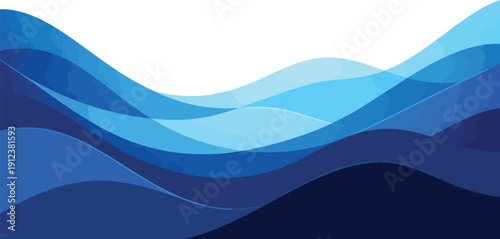 Vector illustration of flowing blue and aqua ocean waves with varying opacities, creating a dynamic abstract background for web design or presentation.