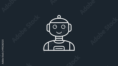 AI Chatbot Outline Icon, Technology Illustration, Digital Environment, Minimalist Design, Friendly Concept