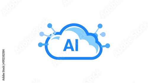 Cloud Computing Icon Featuring AI Technology in a Digital Environment for Graphic Design
