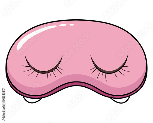 Close-up cartoon illustration of a pink sleep mask promoting relaxation, viewed from a front perspective on a clean white backdrop