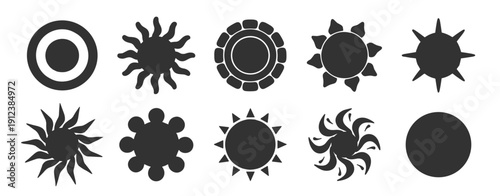 Sunshine and solar sun symbols set,  summer weather rays icon vector illustration isolated on transparent background