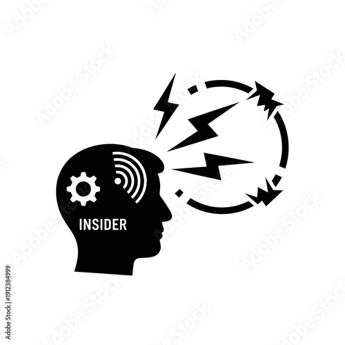 Silhouette of a human head with cog and signal waves, representing insider knowledge and mental processing.