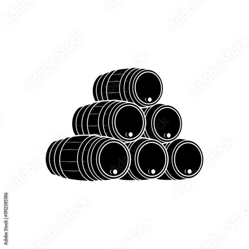flat vector silhouette of whisky barrel stacked, solid black