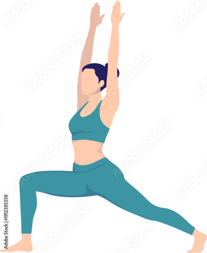 Woman practicing yoga warrior pose