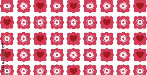 Pink flower and heart pattern for valentines day decoration or scrapbook pages seamless repeating background with graphic elements