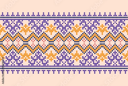 Traditional Ethnic Geometric Pixel Embroidery Seamless Border Pattern Collection