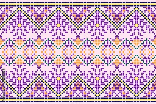 Traditional Ethnic Geometric Pixel Embroidery Seamless Border Pattern Collection