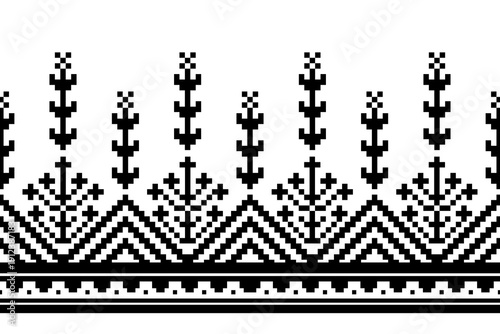 Traditional Ethnic Geometric Pixel Embroidery Seamless Border Pattern Collection