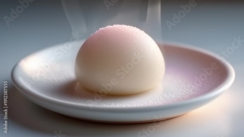 Steamed Bun on White Plate with Steam Rising.