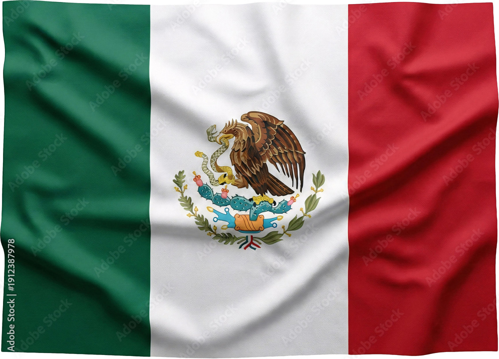 Naklejka premium Waving Mexican National Flag with Eagle Emblem