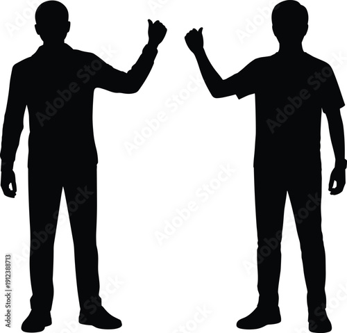 Man Showing Thumbs Up Silhouette Vector Illustration of Positive Gesture Isolated on Light Background for Approval, Success and Feedback Concept