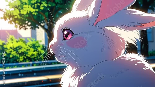 White Rabbit Cartoon Character Closeup Animation.