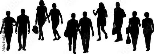 Business People Walking Silhouettes Set, Men and Women Urban Crowd Collection Vector Illustration Isolated on White Background for Corporate Design