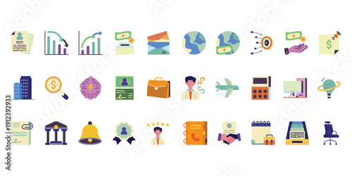 Business and Management Flat Icons Set, Vector Illustration