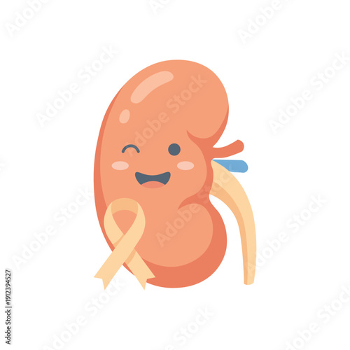 Cute Kidney Mascot With Ribbon