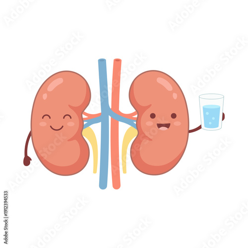 Cute kidneys drinking water vector